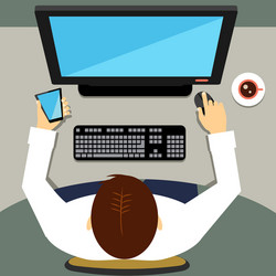Man Working on Desktop Computer vector image