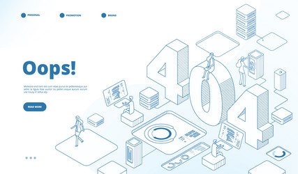 404 isometric page not working error lost data vector image