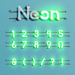 realistic neon font with wires and console vector