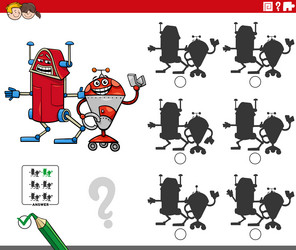 shadow puzzle with two cartoon robot characters vector image