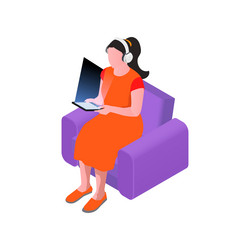 Woman with tablet icon vector