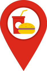 Red map pointer with fast food sign icon isolated vector