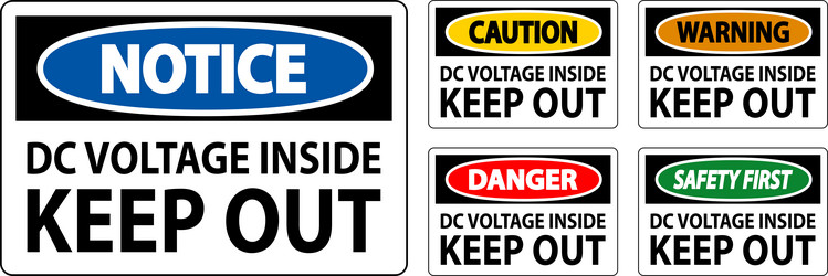 Danger keep out sign dc voltage inside Royalty Free Vector