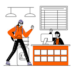 lady sitting at table with computer in reception vector image