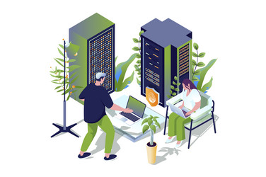 data center web concept in 3d isometric design vector image