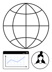 global network with data analytics and user vector image