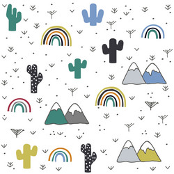 Hand drawn cactus mountain rainbow pattern vector