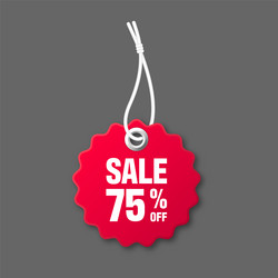 realistic red price tag with white string on gray vector