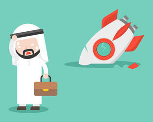 Arab businessman with broken rocket flat design vector