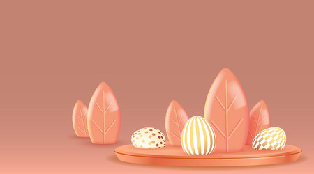 Easter eggs and pink leaves vector