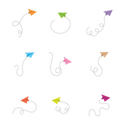 set of paper airplane icon with different color vector