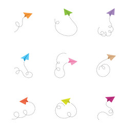 set of paper airplane icon with different color vector