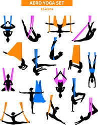 Aero Yoga Silhouette Icon Set Vector Image
