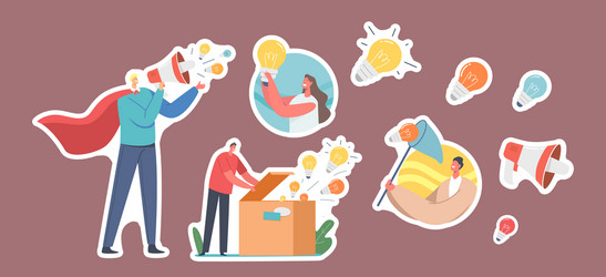 set stickers spread knowledge ideas male vector