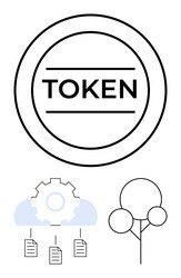 digital token with cloud mechanism document flow vector image