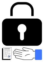padlock with document and handshake symbolizing vector image