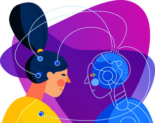 robot development concept connection with human vector image