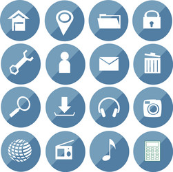 round blue web button and icon set vector image