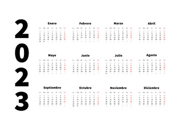 2023 year simple horizontal calendar in spanish vector