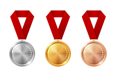 gold silver bronze medal set realistic vector image