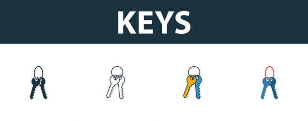 Keys icon set four elements in different styles vector