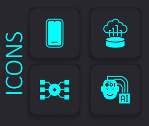 set humanoid robot mobile phone network cloud vector image