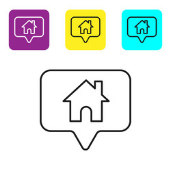 black line map pointer with house icon isolated vector image