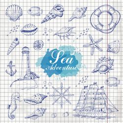 isolated sea objects on paper background shells vector image