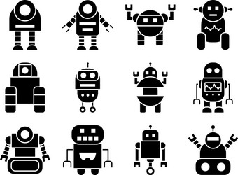 icon set robots and robotics silhouette style vector image