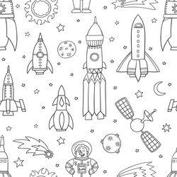 Seamless pattern with space objects ufo rockets vector