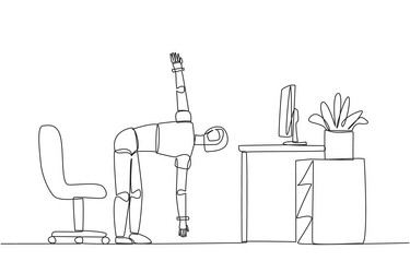 single one line drawing robot stands vector image