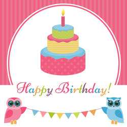 birthday card with cake and two owls Vector Image