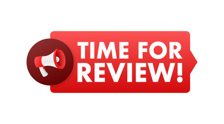 megaphone announcing time for review on red label vector image