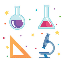 set erlenmeyer flask with triangle ruler vector image