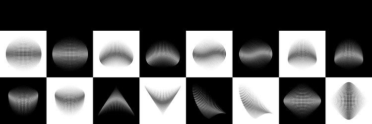 set of halftone dots curved pattern textures vector image