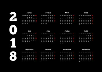 2018 year simple white calendar on french language vector