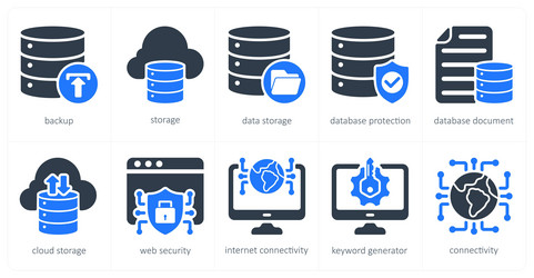 a set of 10 seo icons as backup storage data vector image