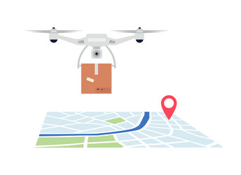 Drone Delivering Package Over Map vector image