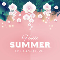 hello summer tropical design template with palm vector