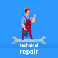 Plumber mechanic handyman standing on wrench vector