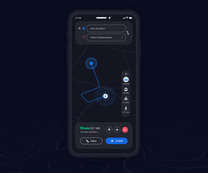 Smartphone Map Navigation App - Dark Mode vector image