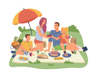 picnic with family parents and kids food drinks vector