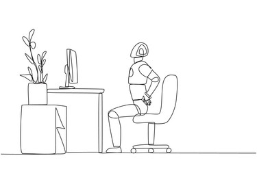continuous one line drawing robot sitting vector image