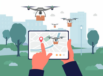 delivery drone remote control app on tablet screen vector