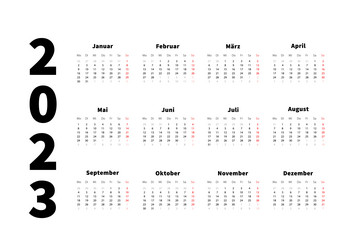 2023 year simple horizontal calendar in german vector