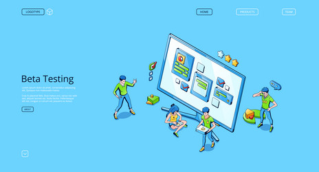 beta testing isometric landing software test vector image