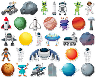 Set of stickers with solar system objects isolated vector