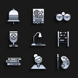 set workplace with table lamp and open book vector image