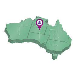 Isolated 3d render map of australia with a pin vector