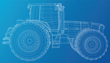 Tractor side view wire-frame tracing vector